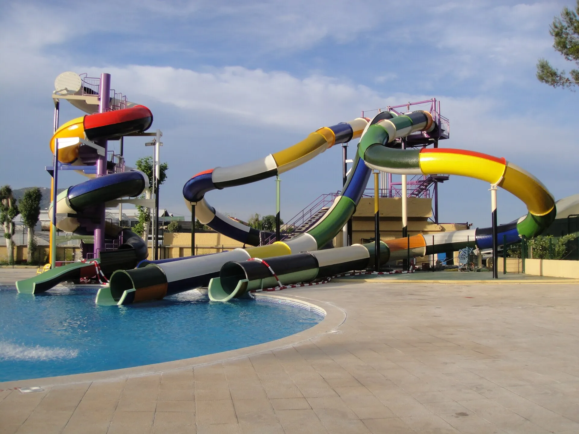 Water slides at Illa Fantasia water park near Barcelona