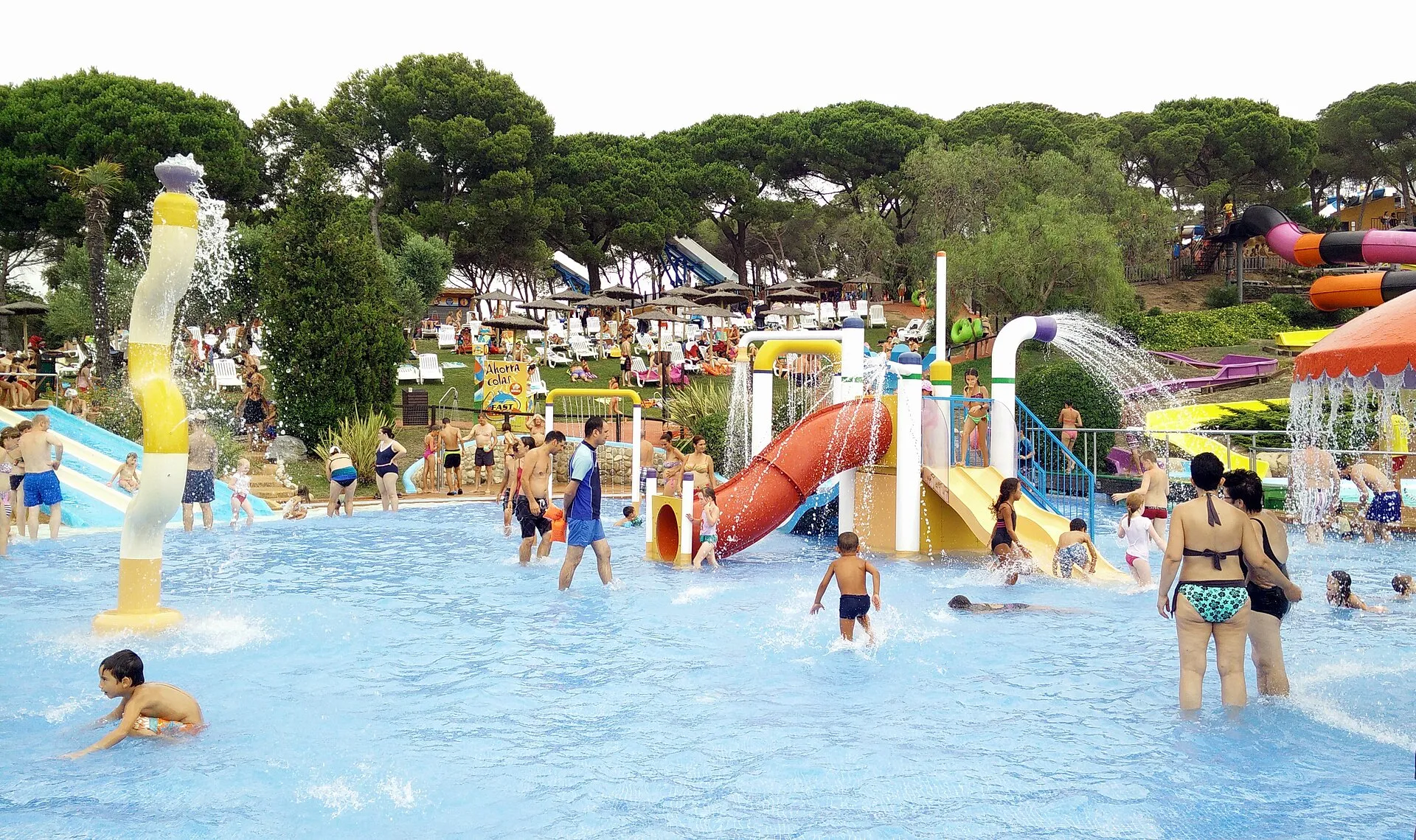 Water park pools and slides at Marineland Catalunya in Palafolls